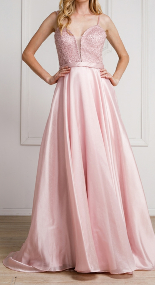 ROSE PINK BEADED LACE UP GOWN